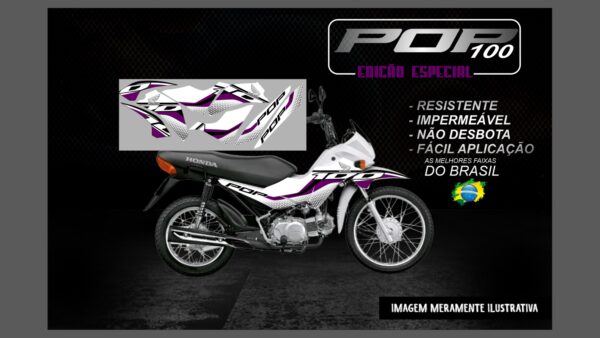 KIT FAIXAS ADESIVAS POP 100 EDIÇÃO ESPECIAL(MOTO BRANCA) - Imagem 5
