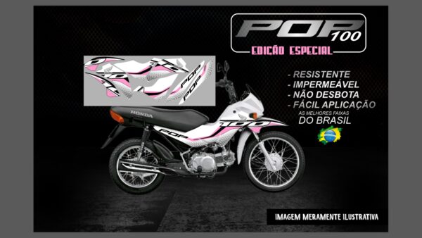 KIT FAIXAS ADESIVAS POP 100 EDIÇÃO ESPECIAL(MOTO BRANCA) - Imagem 3