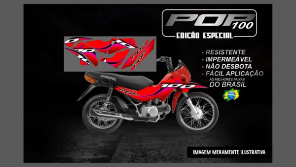 KIT FAIXAS ADESIVAS POP 100 EDIÇÃO ESPECIAL(MOTO VERMELHA) - Image 9