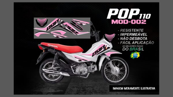 KIT FAIXAS ADESIVOS POP 110 MOD-002(MOTO PRETA)