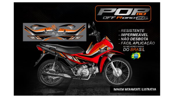 KIT ADESIVOS POP 110 HONDA OFF ROAD 2.0 (MOTO VERMELHA) - Image 5