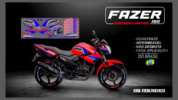 KIT FAIXAS ADESIVAS FAZER 150 EDITION LIMITED MOD-001( MOTO VERMELHA) - Image 2