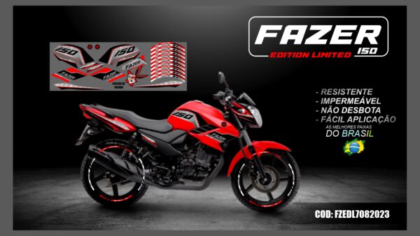 KIT FAIXAS ADESIVAS FAZER 150 EDITION LIMITED MOD-001( MOTO VERMELHA)