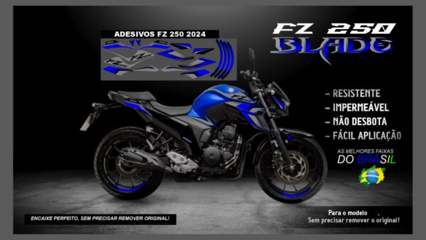 KIT FAIXAS FZ 250 YAMAHA VERSÃO BLADE( ENCAIXE PERFEITO) SERVE PARA 2020 Á 2022 TAMBÉM, MOTO AZUL - Image 2