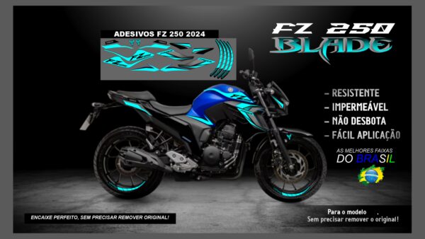 KIT FAIXAS FZ 250 YAMAHA VERSÃO BLADE( ENCAIXE PERFEITO) SERVE PARA 2020 Á 2022 TAMBÉM, MOTO AZUL - Image 3