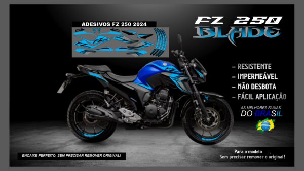 KIT FAIXAS FZ 250 YAMAHA VERSÃO BLADE( ENCAIXE PERFEITO) SERVE PARA 2020 Á 2022 TAMBÉM, MOTO AZUL