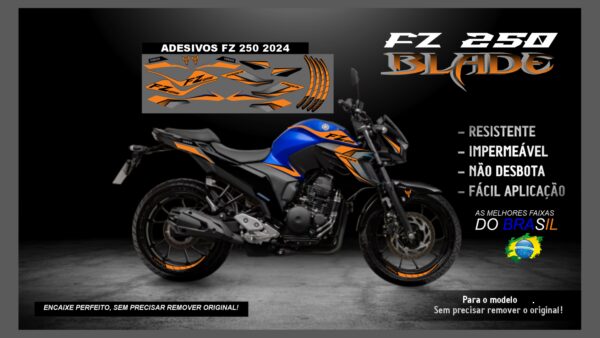 KIT FAIXAS FZ 250 YAMAHA VERSÃO BLADE( ENCAIXE PERFEITO) SERVE PARA 2020 Á 2022 TAMBÉM, MOTO AZUL - Image 7