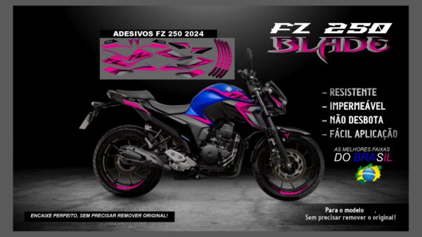 KIT FAIXAS FZ 250 YAMAHA VERSÃO BLADE( ENCAIXE PERFEITO) SERVE PARA 2020 Á 2022 TAMBÉM, MOTO AZUL - Image 8