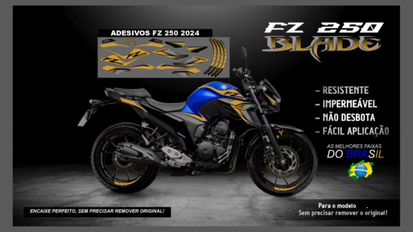 KIT FAIXAS FZ 250 YAMAHA VERSÃO BLADE( ENCAIXE PERFEITO) SERVE PARA 2020 Á 2022 TAMBÉM, MOTO AZUL - Image 9