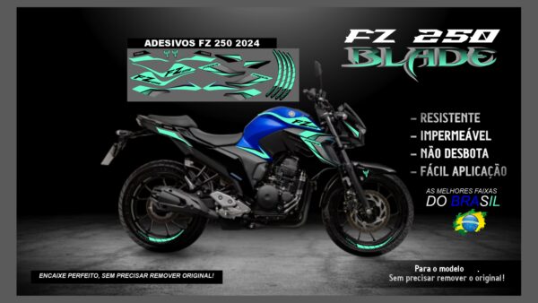 KIT FAIXAS FZ 250 YAMAHA VERSÃO BLADE( ENCAIXE PERFEITO) SERVE PARA 2020 Á 2022 TAMBÉM, MOTO AZUL - Image 12