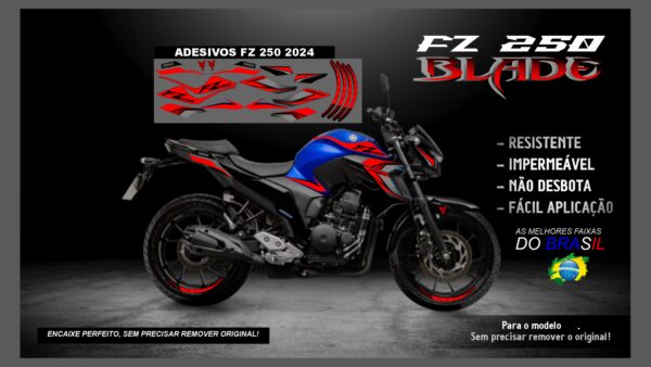 KIT FAIXAS FZ 250 YAMAHA VERSÃO BLADE( ENCAIXE PERFEITO) SERVE PARA 2020 Á 2022 TAMBÉM, MOTO AZUL - Image 14