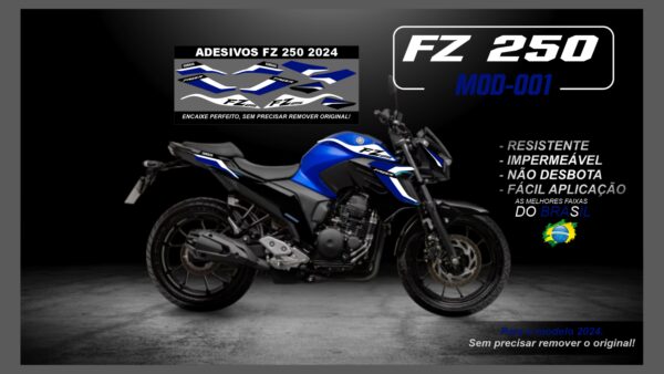 KIT FAIXAS FZ 250 2022 Á 2024 YAMAHA( MOTO AZUL) MOD-001 - Image 3