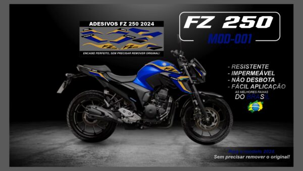 KIT FAIXAS FZ 250 2022 Á 2024 YAMAHA( MOTO AZUL) MOD-001 - Image 7