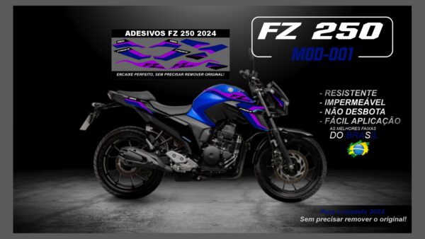 KIT FAIXAS FZ 250 2022 Á 2024 YAMAHA( MOTO AZUL) MOD-001 - Image 9