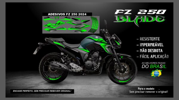 KIT FAIXAS FZ 250 YAMAHA VERSÃO BLADE( ENCAIXE PERFEITO) SERVE PARA 2020 Á 2022 TAMBÉM, MOTO VERDE - Image 14