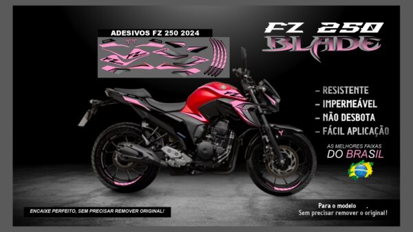 KIT FAIXAS FZ 250 YAMAHA VERSÃO BLADE( ENCAIXE PERFEITO) SERVE PARA 2020 Á 2022 TAMBÉM, MOTO VERMELHA