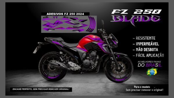 KIT FAIXAS FZ 250 YAMAHA VERSÃO BLADE( ENCAIXE PERFEITO) SERVE PARA 2020 Á 2022 TAMBÉM, MOTO VERMELHA - Image 4