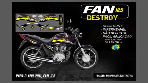 KIT FAIXAS FAN 125 VERSÃO DESTROY (MOTO ROXA) - Imagem 2