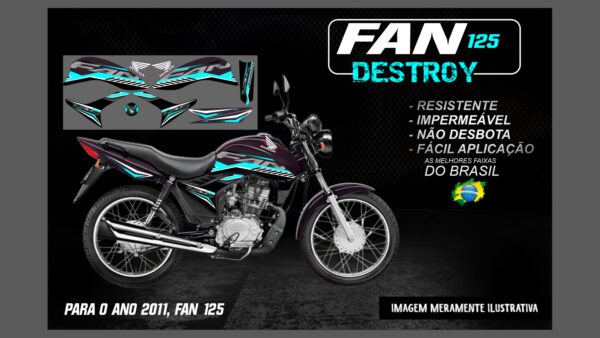 KIT FAIXAS FAN 125 VERSÃO DESTROY (MOTO ROXA) - Imagem 3