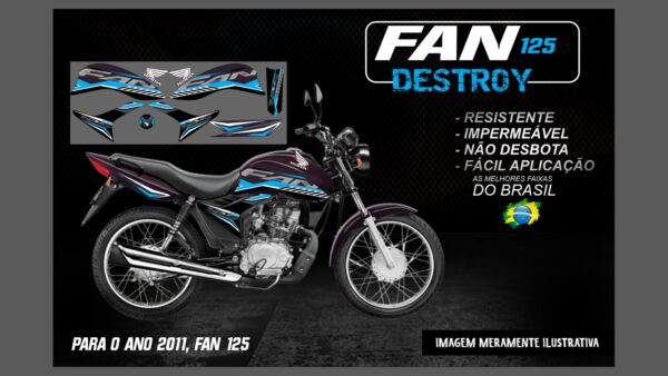KIT FAIXAS FAN 125 VERSÃO DESTROY (MOTO ROXA) - Imagem 6