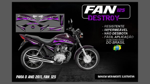 KIT FAIXAS FAN 125 VERSÃO DESTROY (MOTO ROXA) - Imagem 12