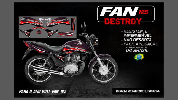 KIT FAIXAS FAN 125 VERSÃO DESTROY (MOTO ROXA)