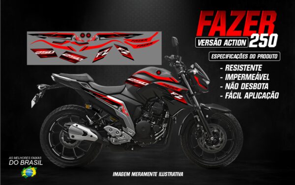 KIT ADESIVOS FAZER 250 VERSÃO ACTION (MOTO PRETA)