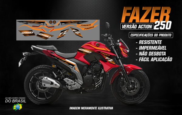 KIT ADESIVOS FAZER 250 VERSÃO ACTION (MOTO VERMELHA) - Image 7