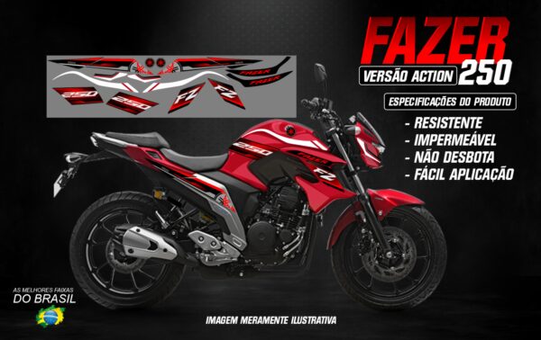 KIT ADESIVOS FAZER 250 VERSÃO ACTION (MOTO VERMELHA)