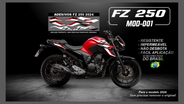 KIT FAIXAS FZ 250 2022 Á 2024 YAMAHA( MOTO VERMELHA) MOD-001