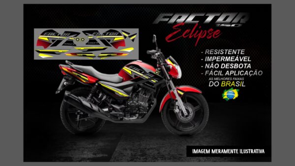 KIT FAIXAS FACTOR 150 VERSÃO ECLIPSE(MOTO VERMELHA) - Imagem 2
