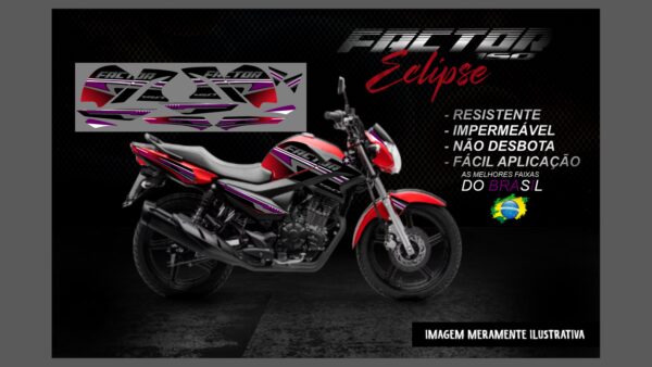 KIT FAIXAS FACTOR 150 VERSÃO ECLIPSE(MOTO VERMELHA) - Imagem 3