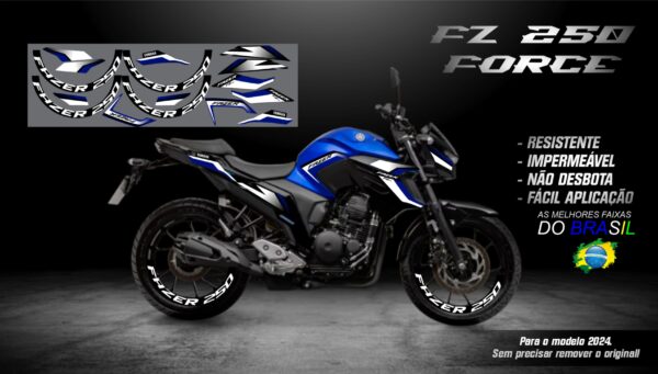 KIT ADESIVOS FZ 250-2023/ 2024  VERSÃO FORCE( MOTO AZUL)