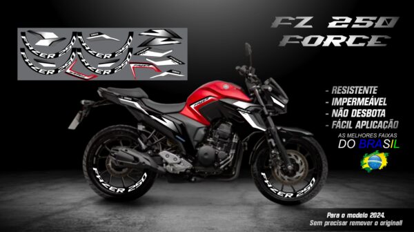 KIT ADESIVOS FZ 250-2023/ 2024  VERSÃO FORCE( MOTO VERMELHO) - Imagem 3
