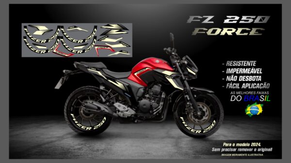 KIT ADESIVOS FZ 250-2023/ 2024  VERSÃO FORCE( MOTO VERMELHO) - Imagem 4