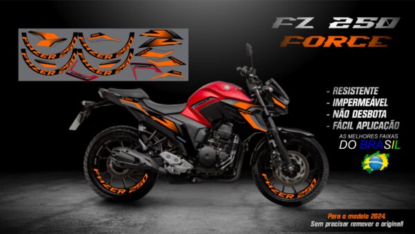 KIT ADESIVOS FZ 250-2023/ 2024  VERSÃO FORCE( MOTO VERMELHO) - Imagem 7