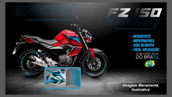 KIT ADESIVOS FZ 15 VERSÃO ENERGY ( MOTO VERMELHA)