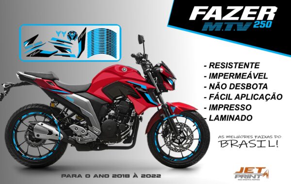 KIT ADESIVOS FAZER 250 M.T.V ( MOTO VERMELHA) - Imagem 2
