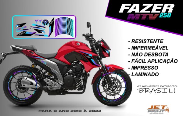 KIT ADESIVOS FAZER 250 M.T.V ( MOTO VERMELHA)