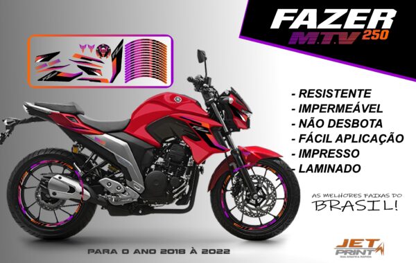 KIT ADESIVOS FAZER 250 M.T.V ( MOTO VERMELHA) - Imagem 3