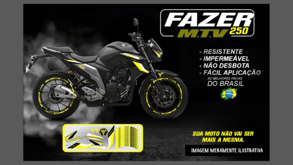 KIT ADESIVOS FAZER 250 M.T.V ( MOTO PRETA)