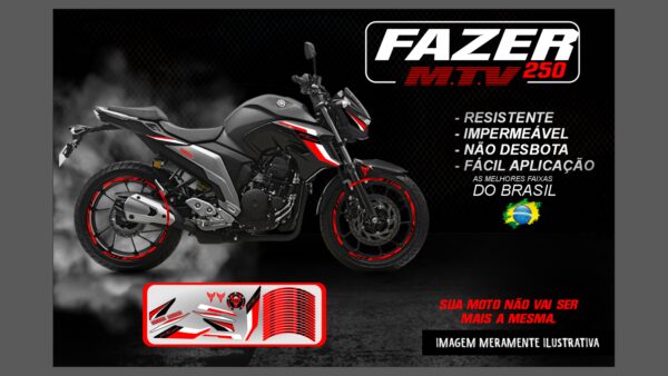 KIT ADESIVOS FAZER 250 M.T.V ( MOTO PRETA) - Image 2