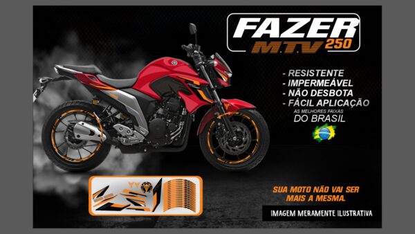 KIT ADESIVOS FAZER 250 M.T.V ( MOTO VERMELHA) - Image 10