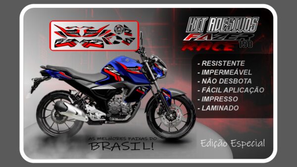 KIT DE ADESIVOS FZ 15 – VERSÃO RACE ( MOTO AZUL)