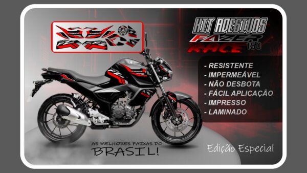 KIT DE ADESIVOS FZ 15 – VERSÃO RACE ( MOTO PRETA)