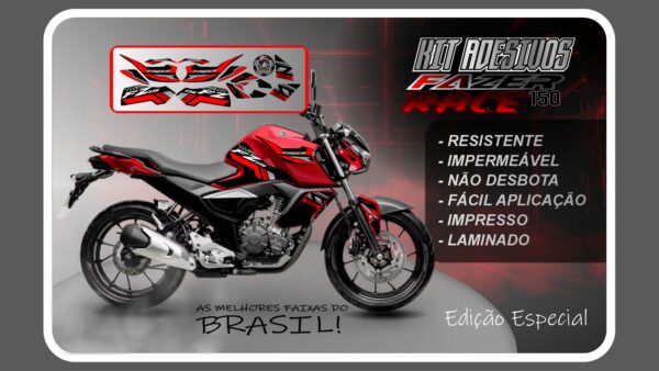 KIT DE ADESIVOS FZ 15 – VERSÃO RACE ( MOTO VERMELHA)
