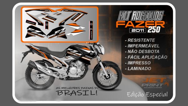 Kit de Adesivos para Fazer 250 (2011-2012) moto preta - Imagem 6