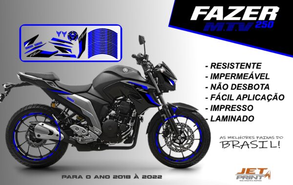 KIT ADESIVOS FAZER 250 M.T.V ( MOTO PRETA) - Imagem 3
