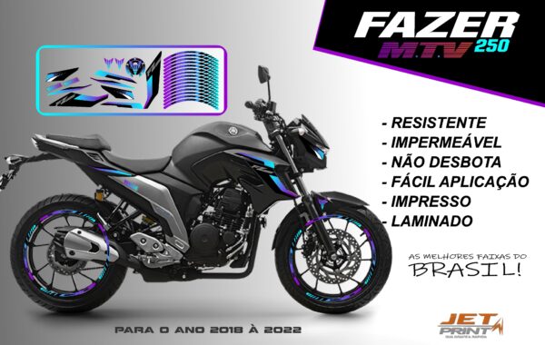 KIT ADESIVOS FAZER 250 M.T.V ( MOTO PRETA)