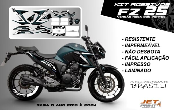 Kit de adesivos fz 25 ano 2020 à 2024 versão Rosa dos Ventos ( moto matte green) - Imagem 2